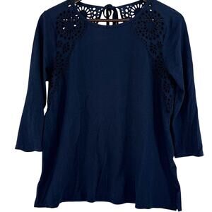 J. Jill Navy Eyelet 3/4 Sleeve Blouse M